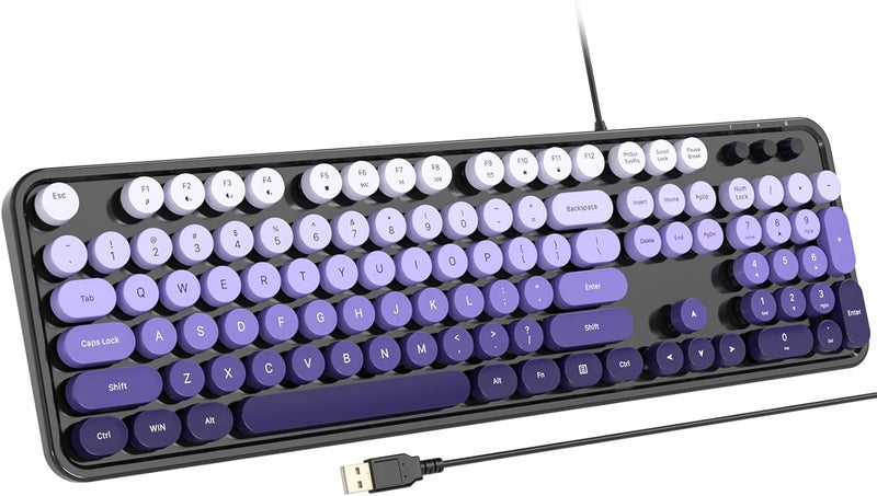 Atelus Computer Keyboard Wired, Retro USB Keyboard with Large Number Pad, Caps Indicators, Foldable Stands, Full Size Typewriter Keyboard for Windows PC Laptop (Black Purple) - Image 1